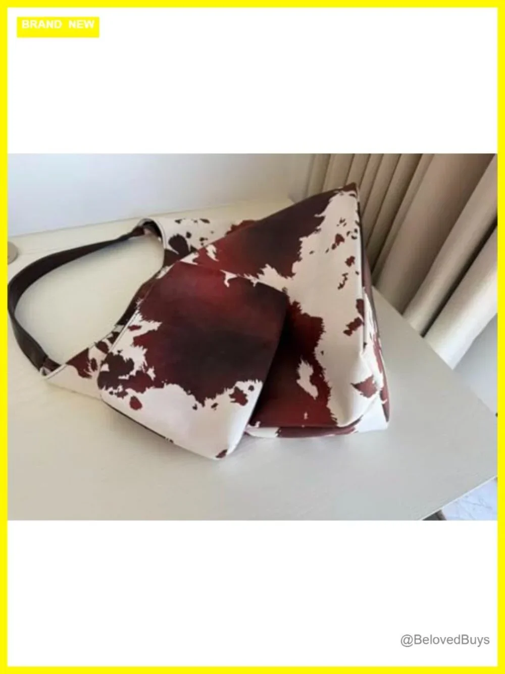 Suede Brown Cow Print Hobo Tote Bag Large Capacity Fall Purse